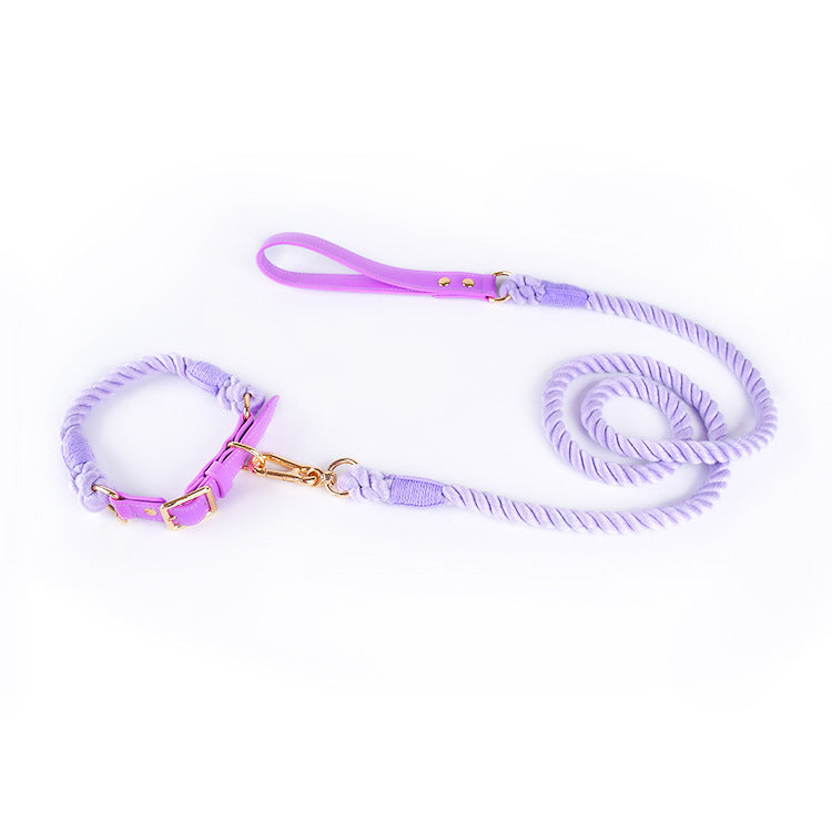 Cotton Woven Rope  Leather Pet Leash Collar Set Sitandpawz.com