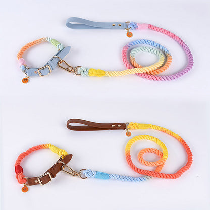 Cotton Woven Rope  Leather Pet Leash Collar Set Sitandpawz.com