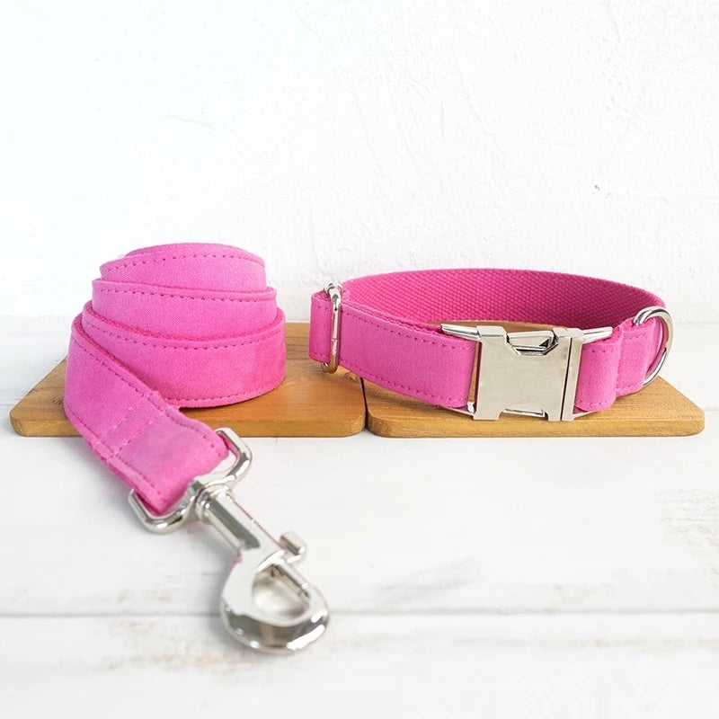 PINK VELVET COLLAR AND LEASH SET Sitandpawz.com