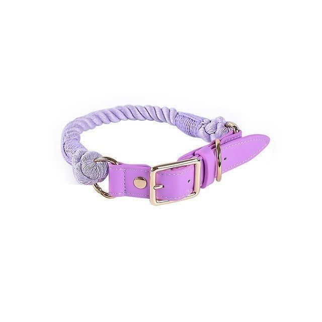 Cotton Woven Rope  Leather Pet Leash Collar Set Sitandpawz.com