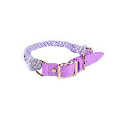 Cotton Woven Rope  Leather Pet Leash Collar Set Sitandpawz.com
