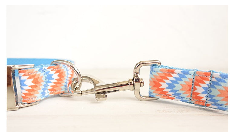 Premium collar and leash set orange pattern Sitandpawz.com