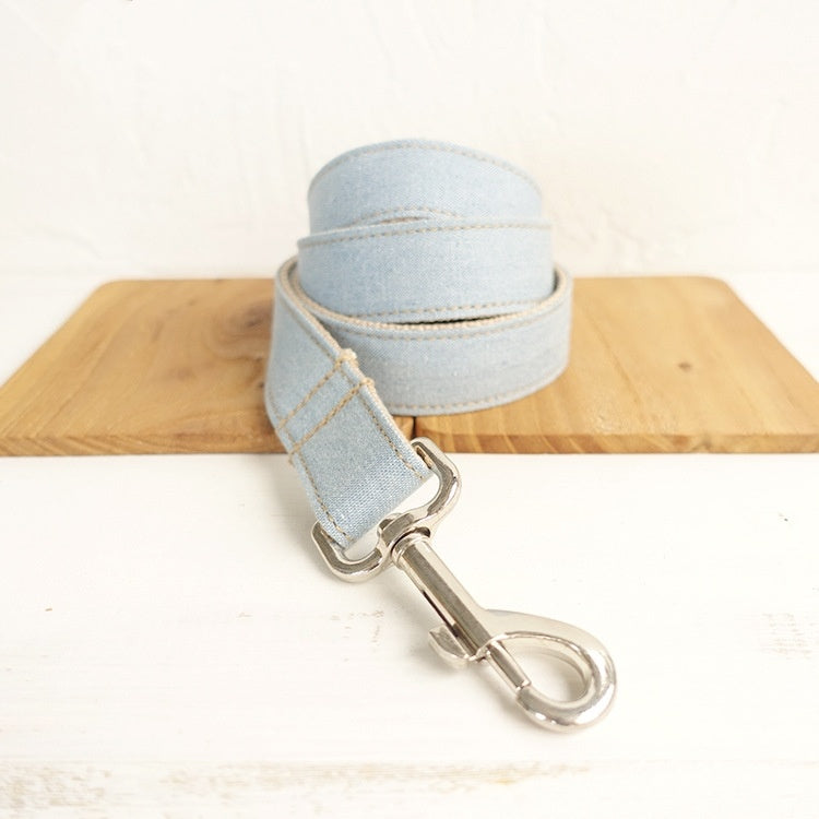 BLUE DENIM COLLAR AND LEASH SET Sitandpawz.com