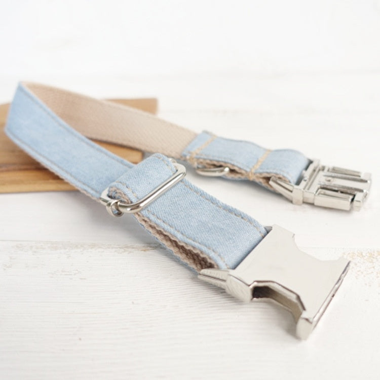 BLUE DENIM COLLAR AND LEASH SET Sitandpawz.com
