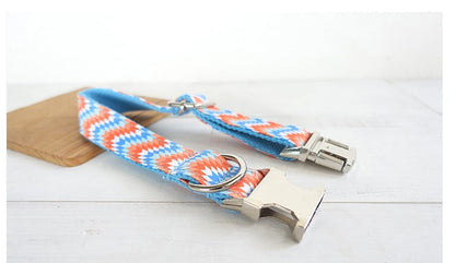 Premium collar and leash set orange pattern Sitandpawz.com