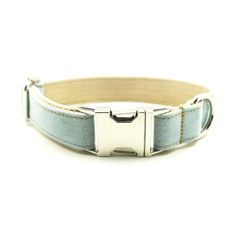 BLUE DENIM COLLAR AND LEASH SET Sitandpawz.com