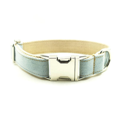 BLUE DENIM COLLAR AND LEASH SET Sitandpawz.com