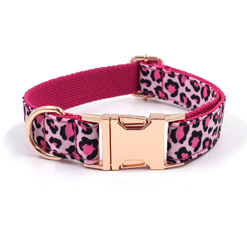Premium Leopard Print Rose Gold Collar and Leash Set Sitandpawz.com
