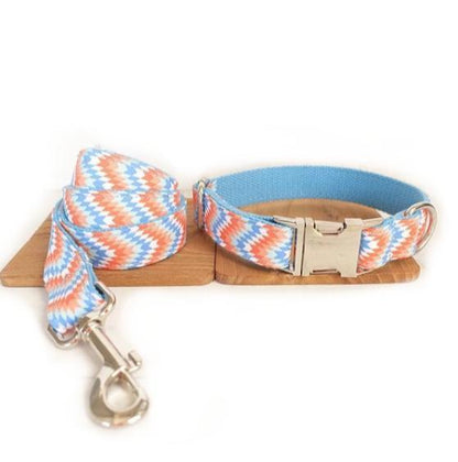 Premium collar and leash set orange pattern Sitandpawz.com