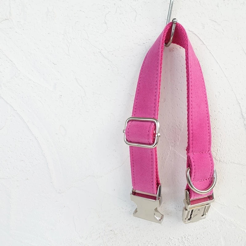 PINK VELVET COLLAR AND LEASH SET Sitandpawz.com