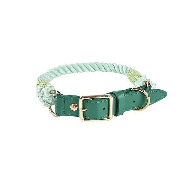 Cotton Woven Rope  Leather Pet Leash Collar Set Sitandpawz.com