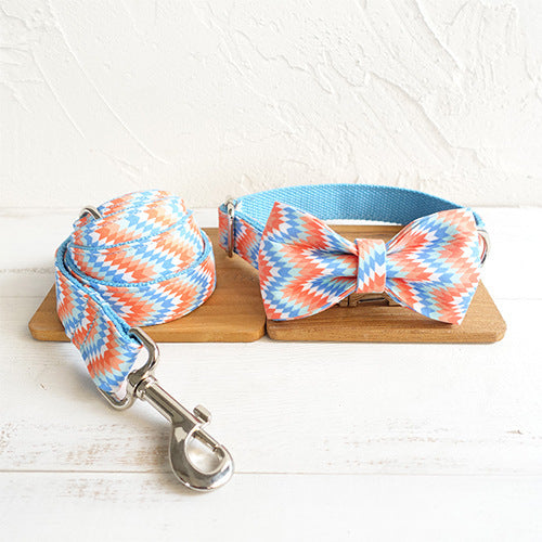 Premium collar and leash set orange pattern Sitandpawz.com