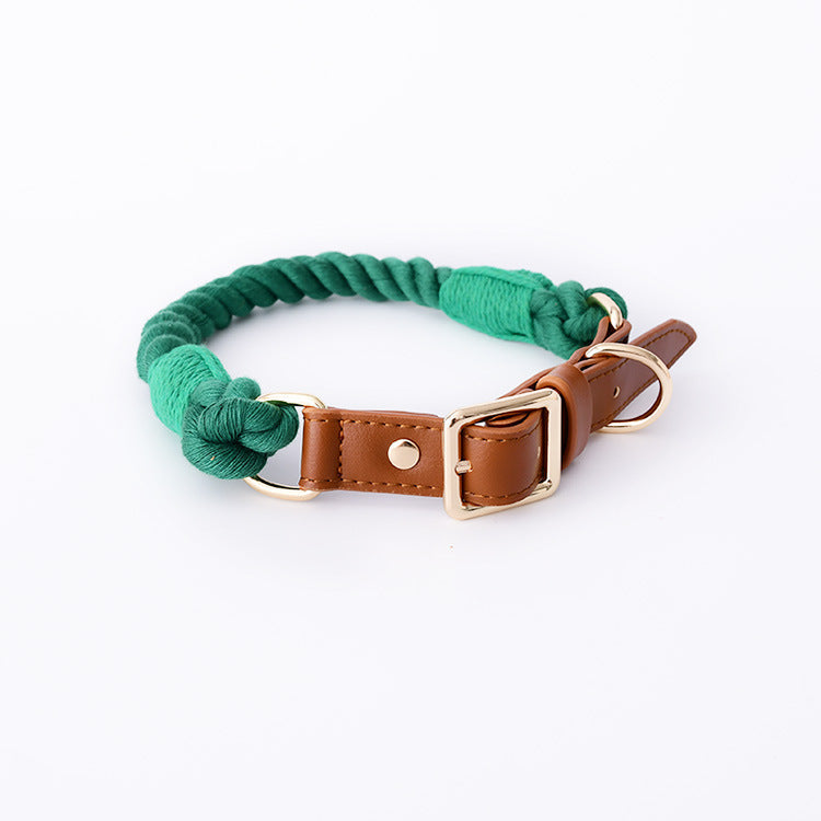 Cotton Woven Rope  Leather Pet Leash Collar Set Sitandpawz.com