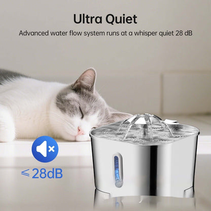2.2L Stainless Steel Pet Cat Water Fountain Dogs And Cats Water Feeder Sitandpawz.com
