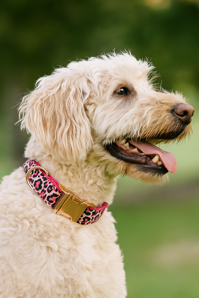 Premium Leopard Print Rose Gold Collar and Leash Set Sitandpawz.com