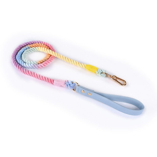 Cotton Woven Rope  Leather Pet Leash Collar Set Sitandpawz.com
