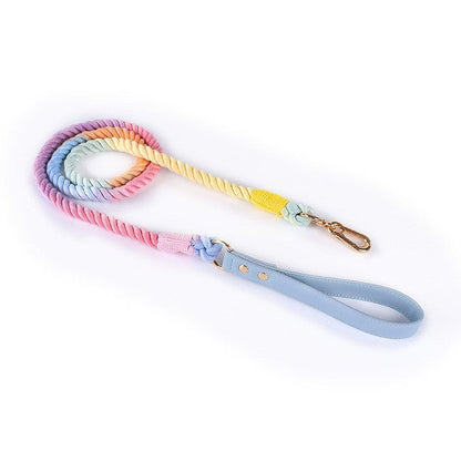 Cotton Woven Rope  Leather Pet Leash Collar Set Sitandpawz.com