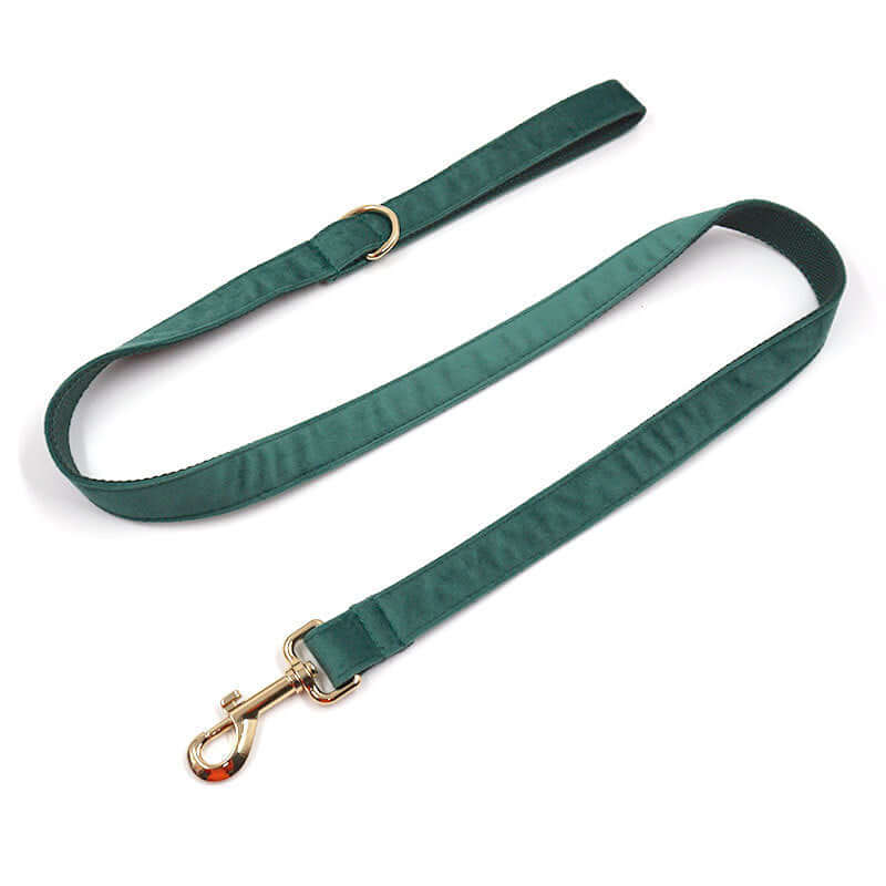 Green Velvet Dog Collar Leash and harness set Sitandpawz.com