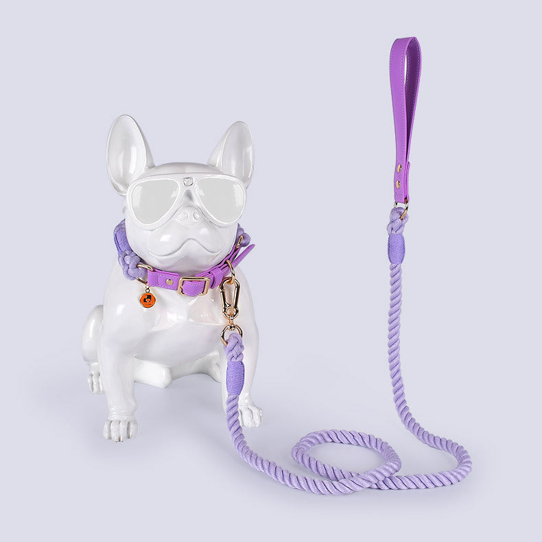 Cotton Woven Rope  Leather Pet Leash Collar Set Sitandpawz.com