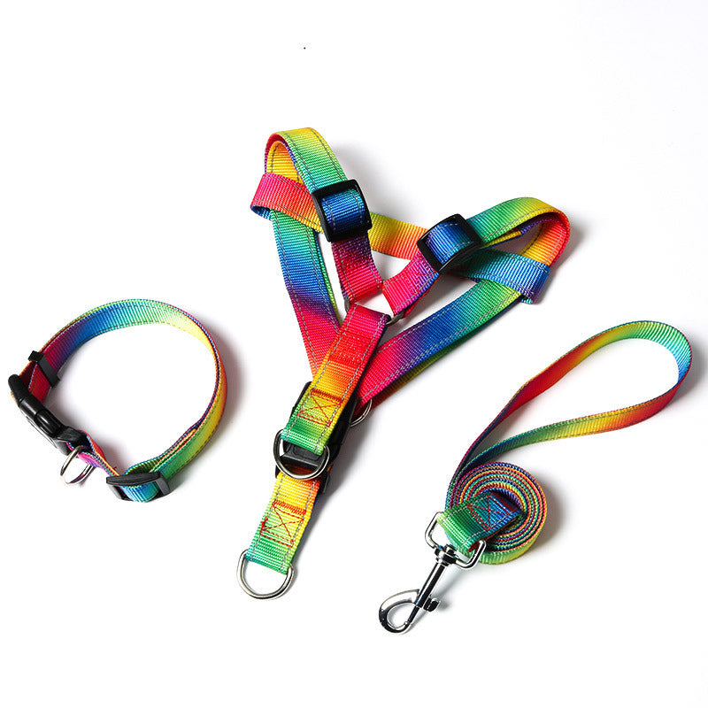 Rainbow collar,leash and harness set Sitandpawz.com