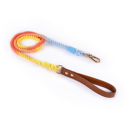 Cotton Woven Rope  Leather Pet Leash Collar Set Sitandpawz.com