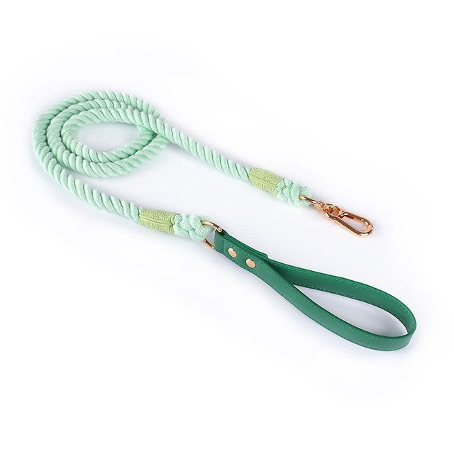 Cotton Woven Rope  Leather Pet Leash Collar Set Sitandpawz.com