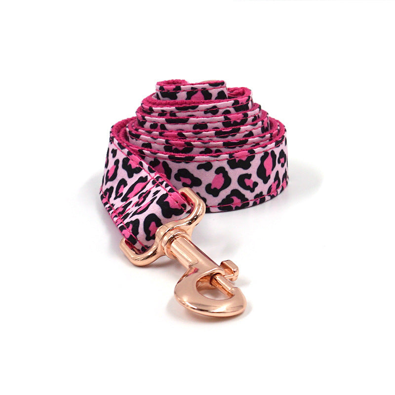 Premium Leopard Print Rose Gold Collar and Leash Set Sitandpawz.com