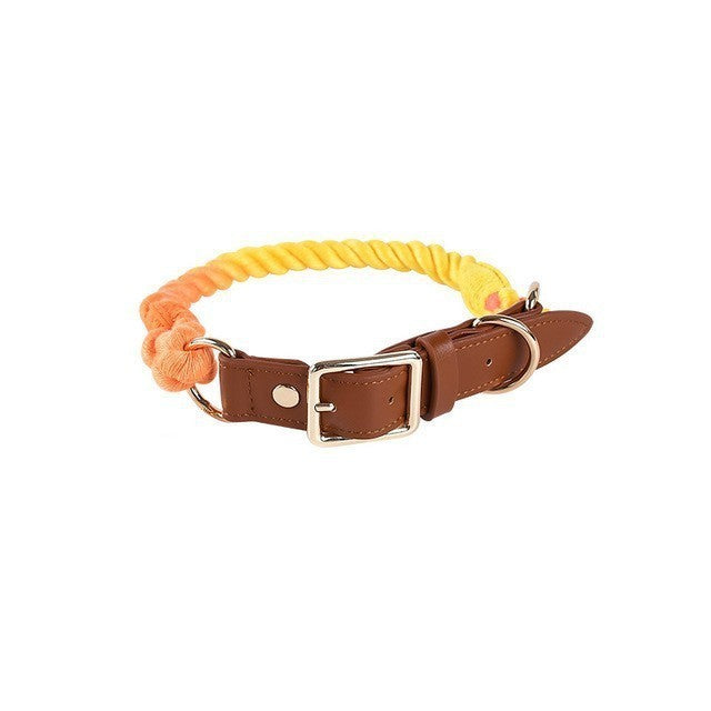 Cotton Woven Rope  Leather Pet Leash Collar Set Sitandpawz.com