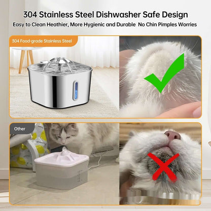 2.2L Stainless Steel Pet Cat Water Fountain Dogs And Cats Water Feeder Sitandpawz.com