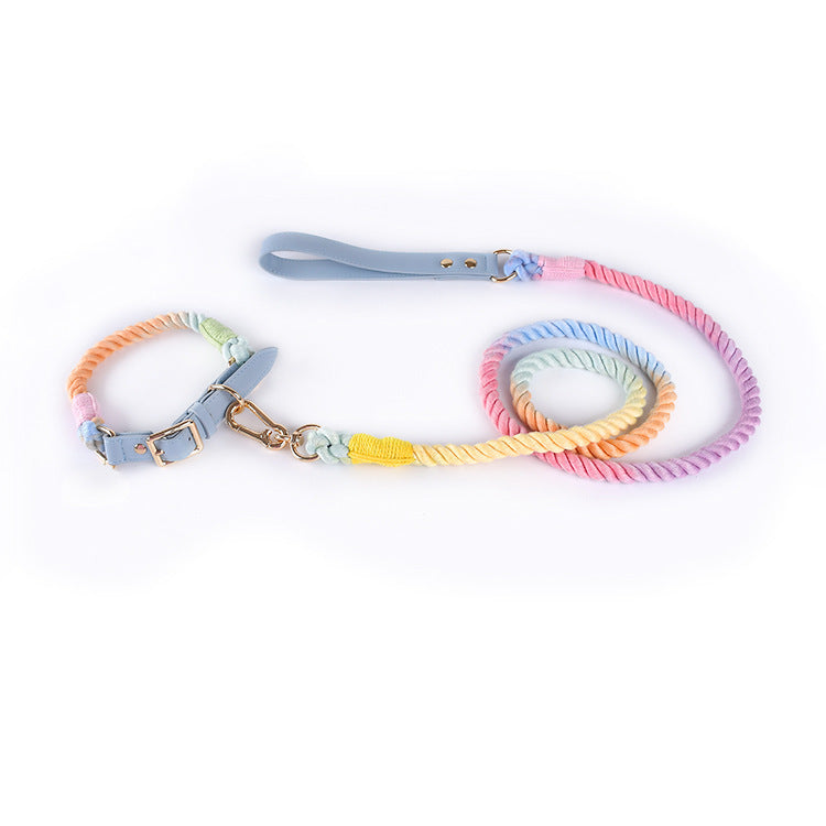Cotton Woven Rope  Leather Pet Leash Collar Set Sitandpawz.com