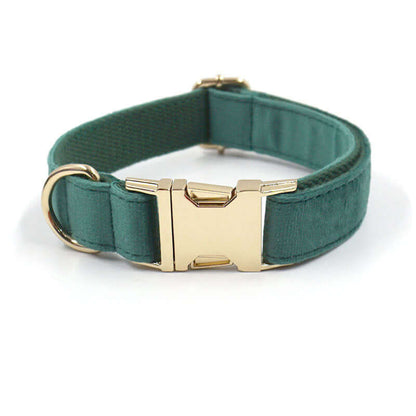 Green Velvet Dog Collar Leash and harness set Sitandpawz.com